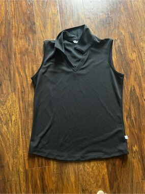 Lady Hagen Black Sleeveless V-Neck Polo Top